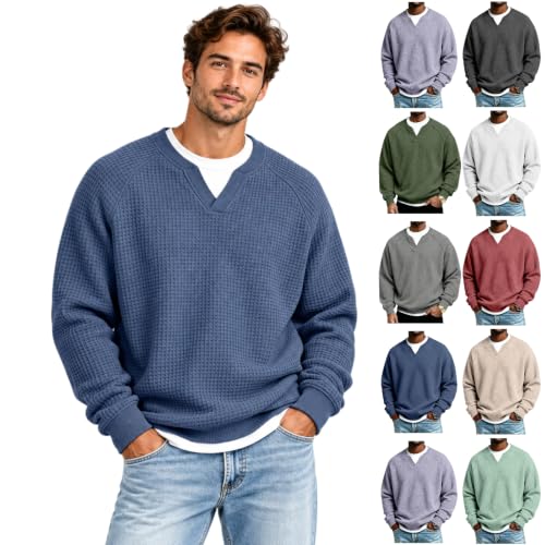 Waffle Knit Long Sleeve Men,V Neck Pullover Sweaters(Blue,Xx-Large) - image 1