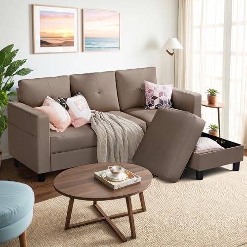 image for Shintenchi Convertible Sectional Sofa Couch, Modern Linen Fabric L-Sha