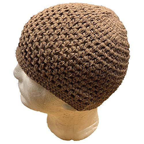 Petal Cliff 100% Cotton Knitted Stretchy Crochet Muslim Beanie Skull Caps For Men - One Size Fit Most. (Brown - 3 Pcs) #TOP1