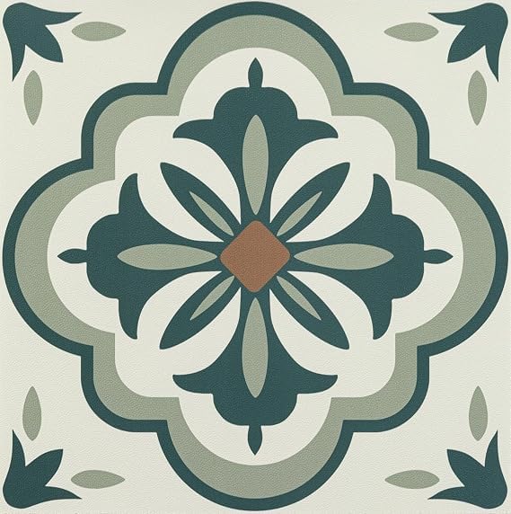 Image of Moroccan Tile Stickers | Waterproof Self Adhesive Peel & Stick Tile Decals for Kitchen Backsplash, Bathroom Wall, Floor, Furniture & Glass (6x6 Inch, Design 55)