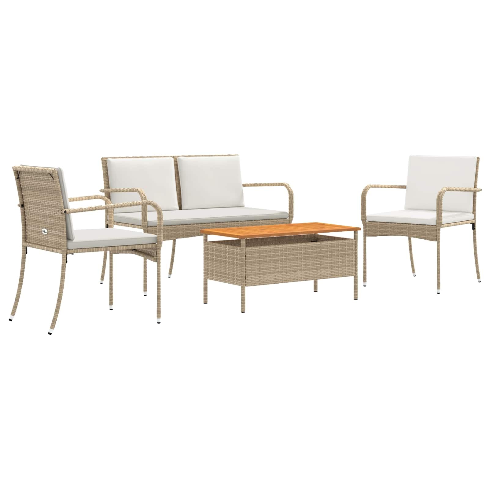Ensemble de jardin rotin synthétique avec table acacia et coussins pour extérieur