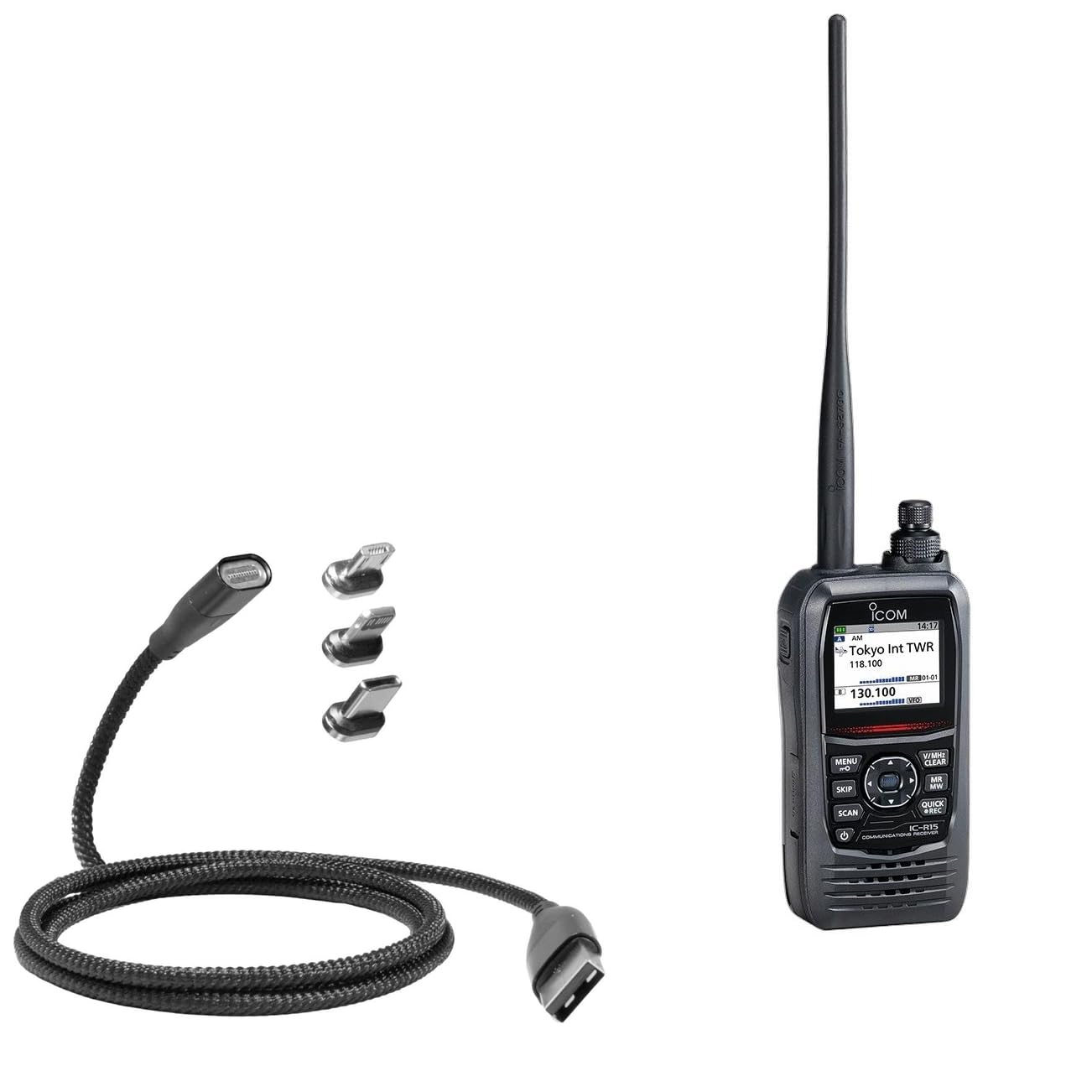 BoxWave Cable Compatible with Icom IC-R15 - MagnetoSnap PD AllCharge Cable (100W), Magnet Charging Braided USB Type-C Micro - Jet Black