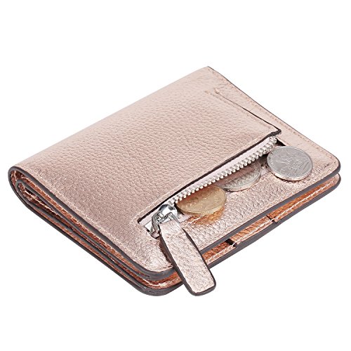 AINIMOER Small Leather Wallet for Women, Ladies Credit Card Holder RFID Blocking Women's Mini Bifold Pocket Purse, Champaign Gold - Thumbnail 7