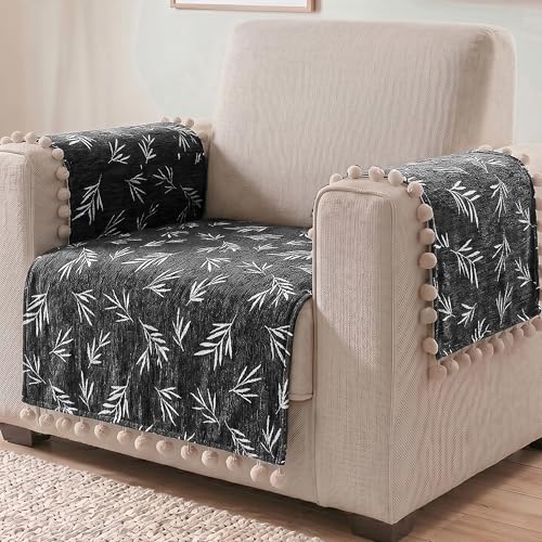 Image of Story@Home Chenille Sofa Mat for Single Sofa Cover (76x61Cm) & Arm Rest Covers | Anti Slip Cover for 1 /2 /3 Seater & L Shape Sofa Cover | Measure Your Sofa & Create Your Own Set - Slate & Snow