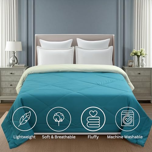 Image of Galaxy Home Decor Premium Microfibre Reversible Comforter | Ultra-Soft, Lightweight & All-Season Warm Quilt | Cozy AC Blanket for Double Bed 90 inch x 100 inch | 220 GSM, Teal & Ivory