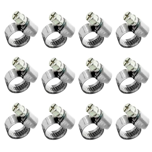 12 Stück Schlauchschellen Edelstahl, 8-16 mm Verstellbare Schlauchklemmen Set - Rostfrei, Für Waschmaschine, Gartenschlauch, Pool, Auto und Industrie