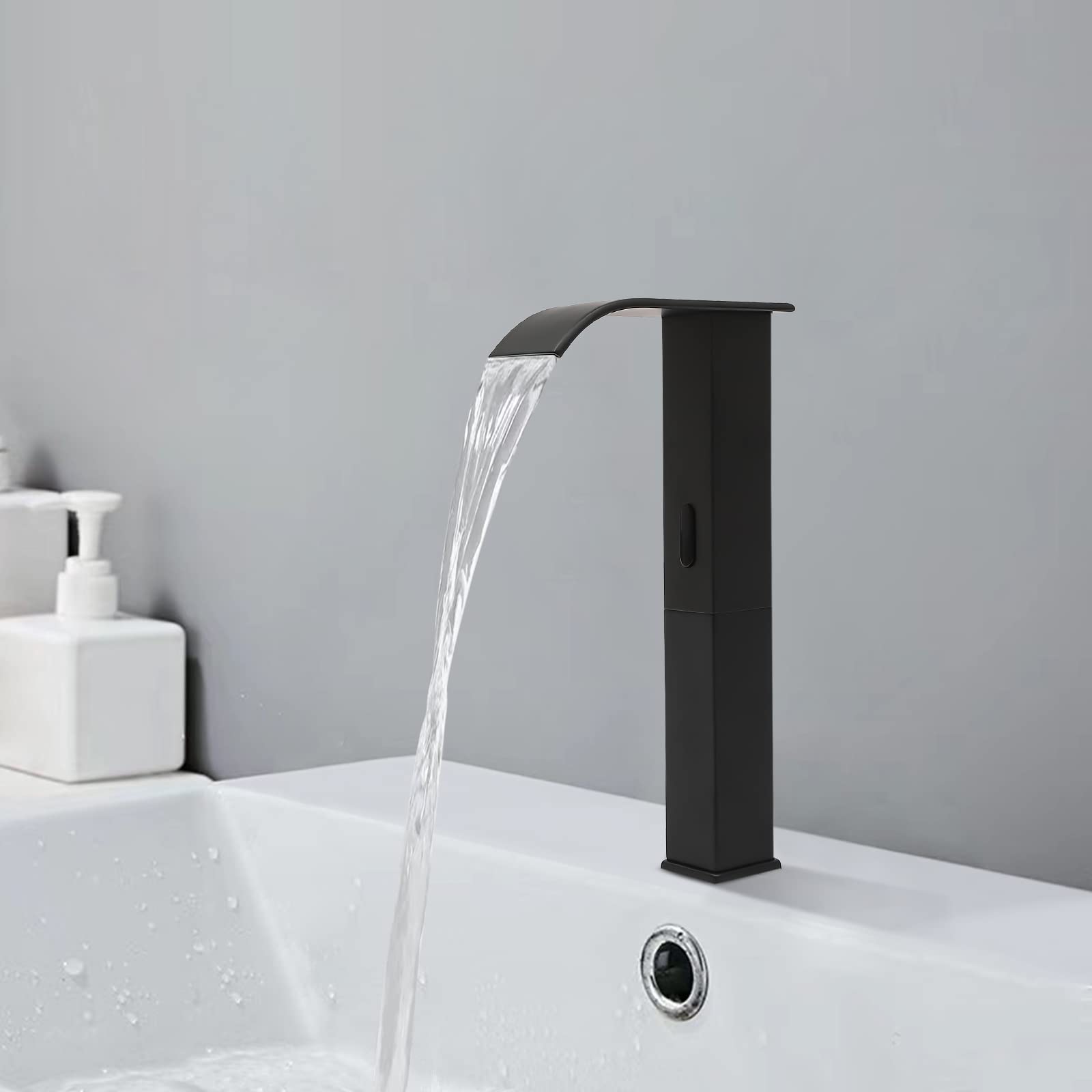 Rubinetto per lavabo con sensore a infrarossi,Rubinetto automatico senza contatto,Rubinetto da bagno con tubi lunghi da 27,5", miscelatore monocomando da bagno, rubinetto da cucina rotondo nero