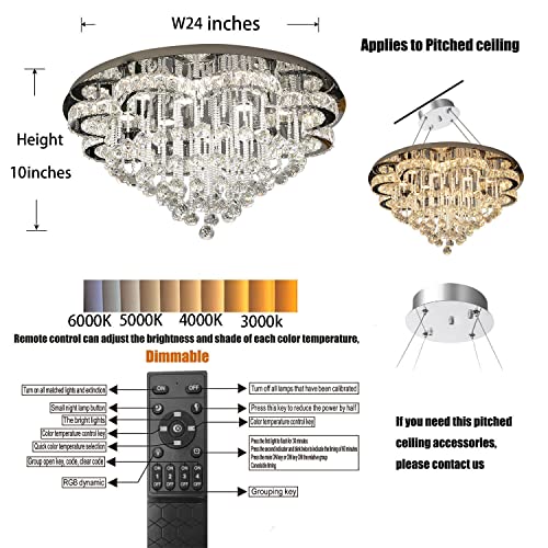 Flashing God 24inches Modern Raindrop Crystal Chandelier Contemporary Crystal Flower Ceiling Light for Living Room Bedroom Dimmable Lighting 2700k 4500k 6000k - Image 3