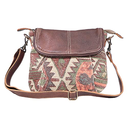 Myra Bag female Crack Flap Upcycled Canvas & Leather Crossbody Bag S-1622