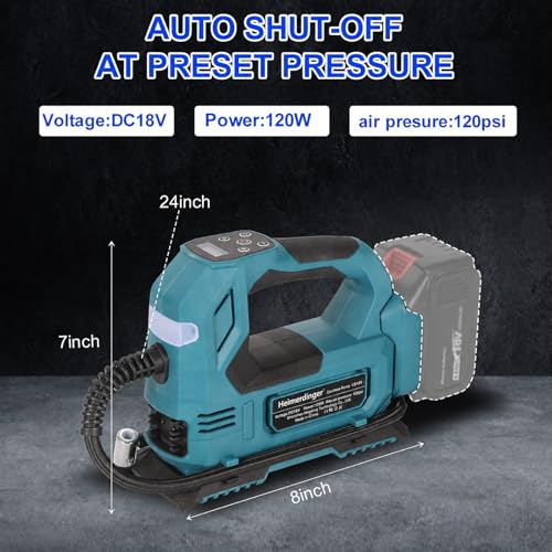 Image of Cordless Tire Inflator Air Compressor Compatible with Makita 18V Battery, 120W Digital Air Pump, 120PSI, Dual Power Mode-Battery Not Included