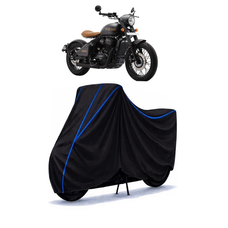 Image of Jawa Perak Standard Bike Cover Water Resistant Universal Motorcycle Rain | Heavy Duty UV Protection, Dust, Scratch Indoor Outdoor All Weather with Black Blue Piping Elastic