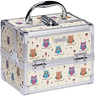 Joligrace Makeup Train Case Small Jewelry Box Mini for Girls Kids Hair Accessories Cosmetic Storage Trays with Mirror and Lock Owl Silver