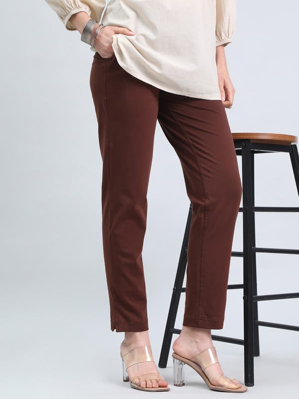 Image of GO COLORS Soft Cotton Stretch Kurti Pants Full Length for Women| Breathable, Mid Rise