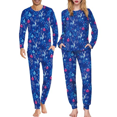 Christmas Family Pajamas Sets Matching Pull On Long Sleeve Ployester Pjs for Xmas Holiday Home Sleepwear Set