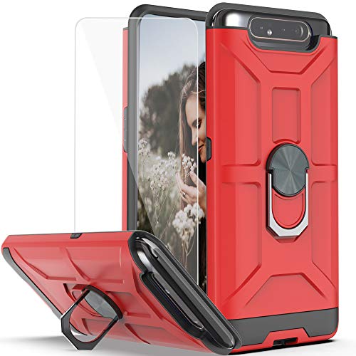 Galaxy A80 Case Samsung A90 Case with HD Screen Protector YmhxcY 360 Degree Rotating Ring Kickstand Holder Dual Layers of Shockproof Phone Case for Samsung Galaxy A80-ZS Red