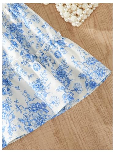 Floerns Girl's Floral Tiered Ruffle Midi Dresses Puff Sleeve Square Neck A Line Dress4