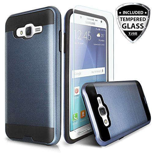 Galaxy On5 Case With TJS Tempered Glass Screen Protector Included, Dual Layer Shockproof Hybrid Armor Drop Protection Metallic Brushed Finish Case Cover For Samsung Galaxy On5/G550 (Grey)