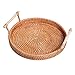 LHK Cestino per Il Pane Rotondo in Rattan, Vassoio da Portata Intrecciato, Piatto in Stile Vintage Fatto a Mano con Manici in Legno, per tavolino da caffè, cene da Bar, tè