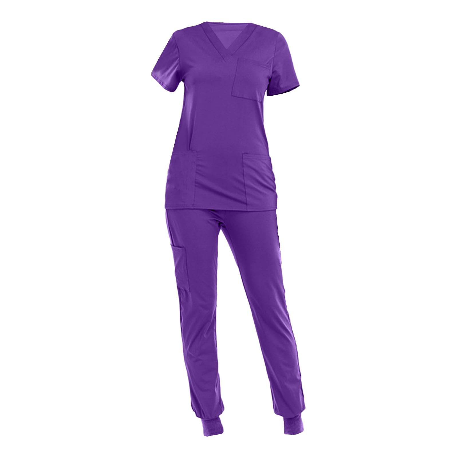 Female Scrub Set Nurse Workwear V Neckline Professional Machine Washable Top and Pants Work Clothing for Beauty Center — view 9