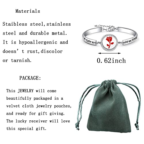 Nc A Tale As Old As Time Belle Rose Bangle Bracelet Beauty And The Beast Inspired Bangle Jewelry Rose Flower Floral Jewelry For Her (A Time B S) #TOP1