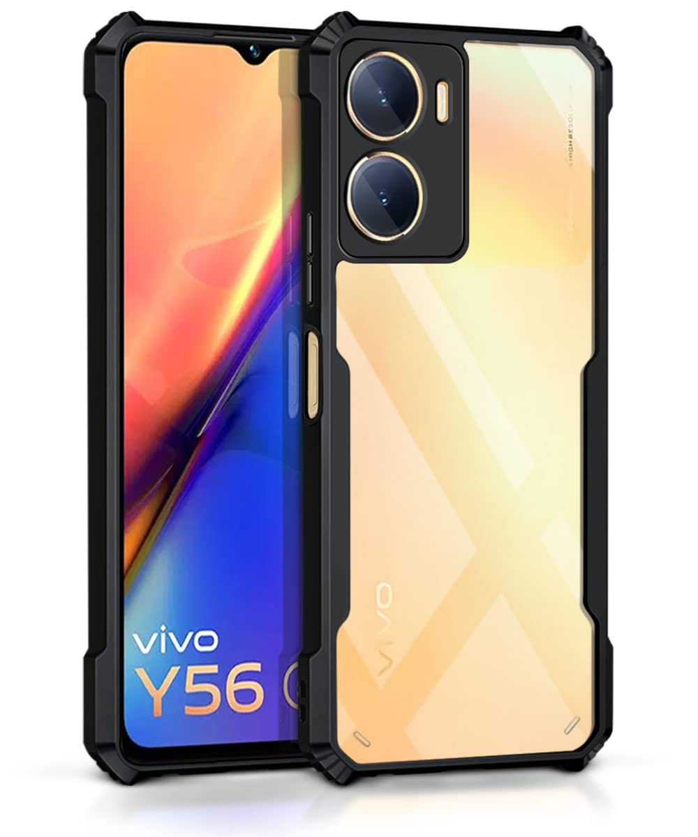 WOW IMAGINE Shock Proof Clear Protective Back Case for Vivo Y56 5G | Vivo Y16 | Vivo T2X - AirEDGE Technology | 360 Degree Camera Protection | Transparent Hybrid Back Case Mobile Cover - Black