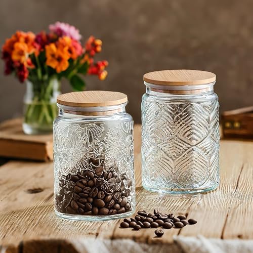 Prettidecor 2 Pack Glass Storage Jar with Bamboo...