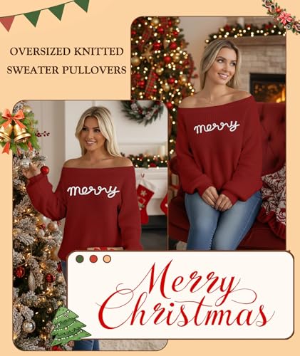 Image of MARZXIN Women's Striped Off the Shoulder Sweaters Cute Oversized Fall Tops