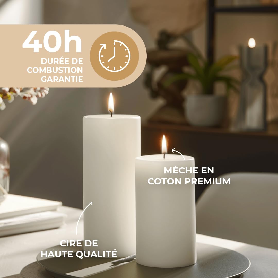 Horeca Candles - Bougies Piliers - Ivoire - Ø 6 x 12 cm - Lot de 18 Bougies Décoratives pour la Maison - Longue Durée 40 Heures - Cire Non Parfumées - Sans goutte - Sans fumée - Qualité RAL