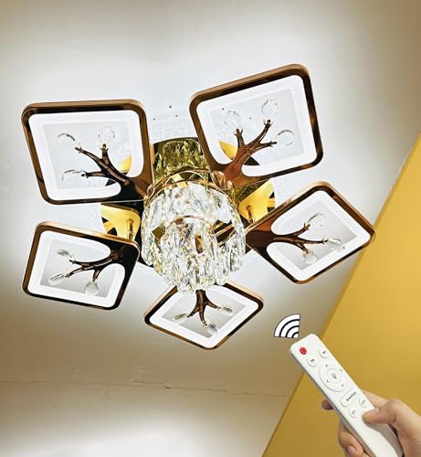 Image of Lyse Decor Elegant Movable Arm Crystal Chandelier, Chandelier for Living Room with Bluetooth, Jhoomar Light for Home Hall Bluetooth- Adjustable Brightness with Remote Control