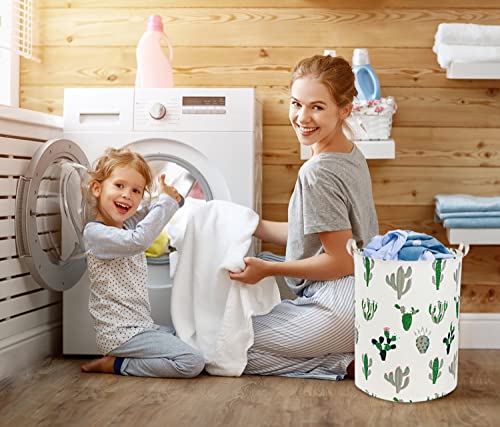 Image of Laundry Basket Kids laundry hamper Cactus Hamper Toy Storage Bin Organizer for Boys and Girls Cactus Room Decor(Green and Gray)