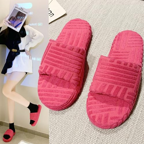JTUUE House Slippers for Women Furry Open Toe Comfy Slip On Women's Indoor Outdoor Slippers Non-Slip Flat Slide Sandals4