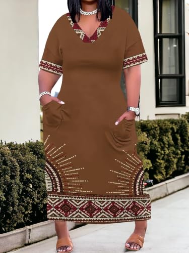 Image of PinkPatty Women's Oversize V Neck Short Sleeve Maxi Dress with Pockets