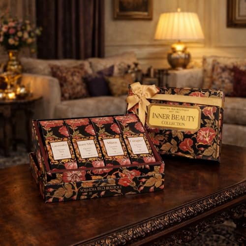 Image of Sancha Tea Boutique, Inner Beauty Collection | Luxury Green Tea Gift Box with Rose, Mint, Ginger & Lavender | Floral Hamper Variety Pack | Ideal Gift for Festivals & Celebrations