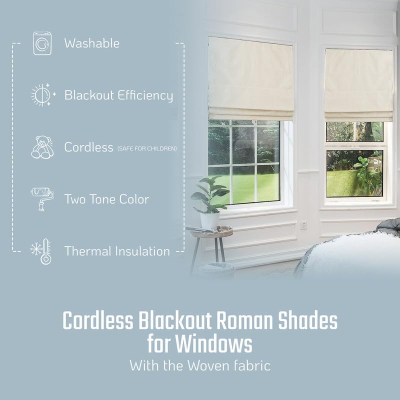 everyday celebration 100% blackout cordless roman shades - thermal insulated window blinds for indoor use, pearl white, 29” w x 64” h pearl white (blackout) 29"w x 64"h