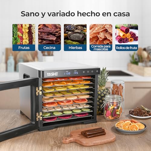 Miniatura 6 de Desidratador De Alimentos De Acero Inoxidable, Control De Temperatura 35-75 C , Temporizador De 48 Horas, 9 Bandejas De Acero Inoxidable, 2 Tamices De Malla, 1 Bandeja Para Rollos De Frutas, 1000w