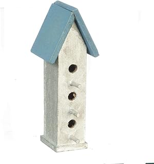 Dollhouse Large Bird House Box Silver and Blue Miniature Garden Accessory 1:12