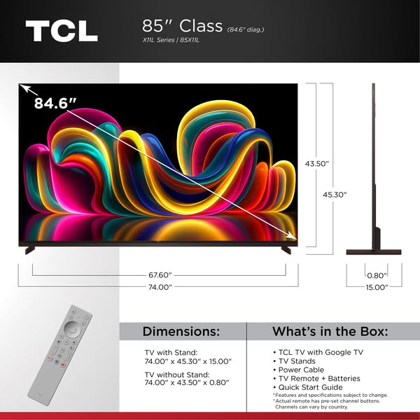 Image of TCL 85 Inch Class X11L | SQD-Mini LED | 85X11L, 2026 Model | 144HZ Ultimate Brightness & Contrast Dolby Vision | Up to LD20K Precise Dimming | Gemini AI Smart Google TV | Dolby Atmos Bang & Olufsen