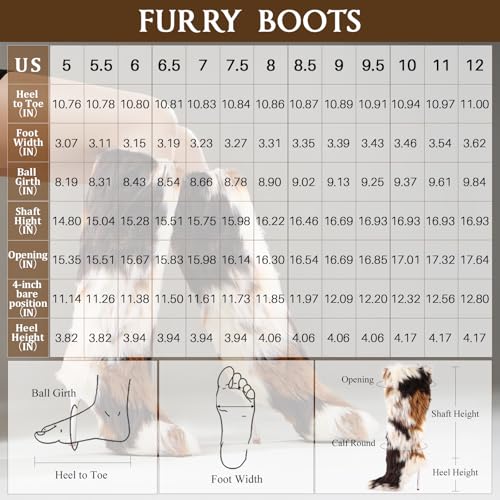 FancyQueen Faux Fur Boots for Women Knee High Furry Heel Boots Fashion Pointed Toe Snow Winter Boot Warm Women Boot 7