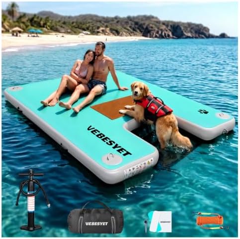 VEBESYET Inflatable Floating Dock with Dog Ramp or Soft Ladder, Non-Slip