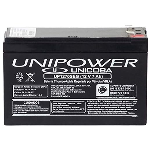 Bateria Para Nobreak Interna Selada 12V 7,0Ah Up1270Seg - Unipower