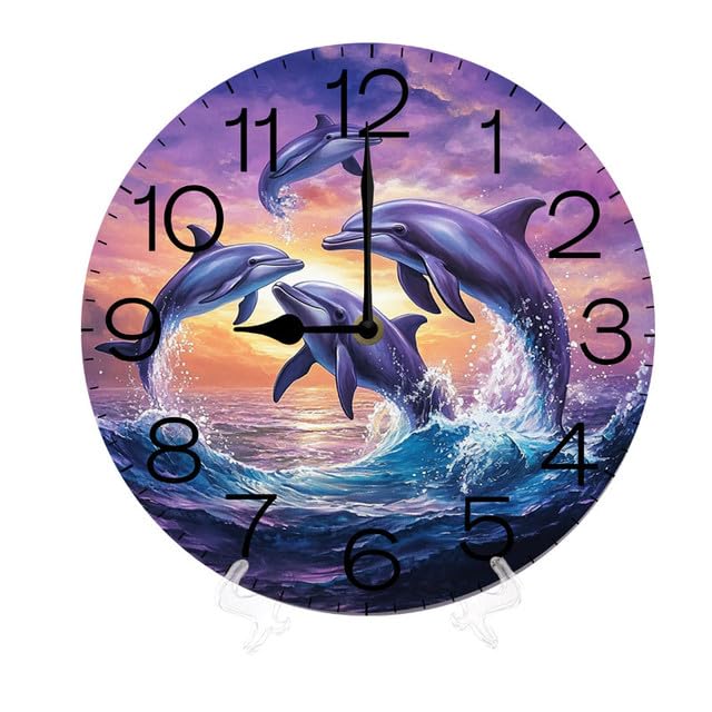 Geroclonup Home Decor Dolphin Blue Ocean 25cm Battery Operated Wall Clocks, Silent Non Ticking Clock for Living Room,Home,Bedroom,Kitchen,Bathroom