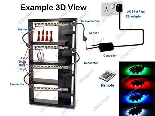4x 50cm COULEUR CHANGEANTE LED RGB LED BANDE ECLAIRAGE VERRE ARMOIRE étagère PRÉSENTATION KIT CLAIR