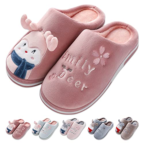 HIDARLING Pantuflas cómodas de espuma viscoelástica para mujer, zapatos de casa con forro polar de felpa con suela de goma antideslizante para interiores y exteriores, Red, 35.5/36 EU Cover