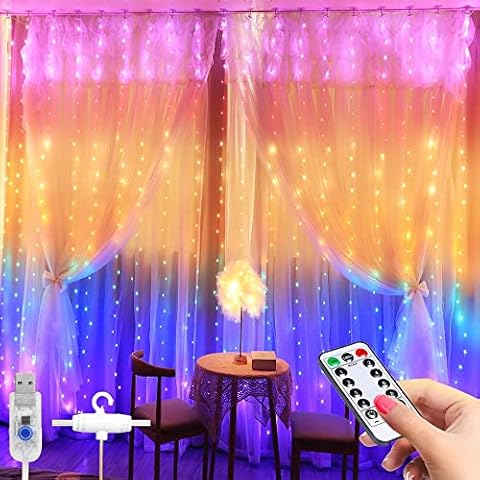 Curtain Fairy Lights Plug in,Avyvi USB LED Fairy Curtain Lights Rainbow 8 Modes Remote Control Timer Fairy String Lights Waterproof Cooper String Lights for Outdoor Indoor Wedding Bedroom Decoration Cover