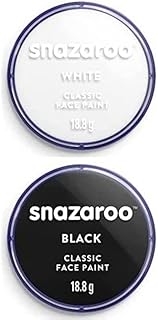 Snazaroo pintura facial y corporal - Color Blanco 18ml + Color Negro 18ml a base de agua, pastilla de aguacolor individual para adultos, niños y efectos especiales
