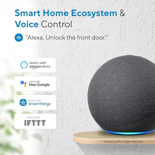 Smart Lock, ULTRALOQ U-Bolt + Bridge WiFi Adaptor, 5-in-1 Keyless Entry Door Lock with WiFi, App, Bluetooth and Keypad, Locks for Front Door, Deadbolt, ANSI Grade 1 Certified - Black