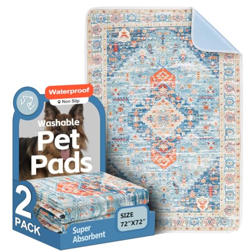 Image of Washable Pee Pads for Dogs, 2 Pack Reusable Puppy Training Pads 72 inchx72 inch Super Absorbent Waterproof Dog Training Pads, Non-Slip Potty Pads, Whelping Pads Litter Mat Blue /Mix