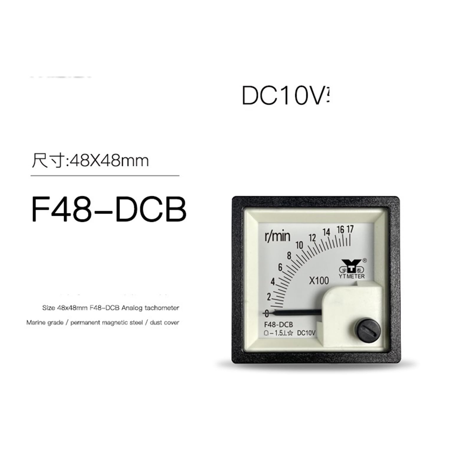 NURII Marine Tachometer, F48-DCB 10V Input, 100rpm 200r/min 1500rpm Pointer Voltage DC(200rpm 10V)
