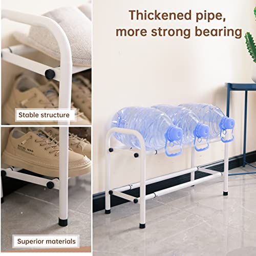 Image of Gonfoam Expandable 2-Tier Shoe Rack for Closet and Entryway, White | Tool-Free Assembly, Metal Material, Adjustable Shoe Organizer, Sturdy, Small Space Solution, Dorms, Garages, Apartments.