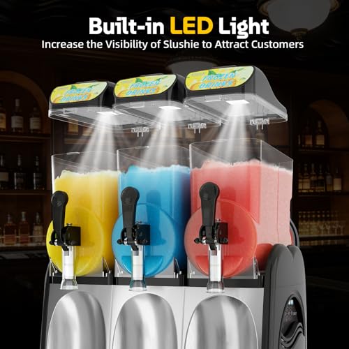 Image of 45L Commercial Slushie Machine, 3 Tank Margarita Machine 120 Grande Cups | 5-in-1 Slushie Machine with Auto Clean, 12 Gal LED Frozen Drink Machine for Bar Restaurant, Business, Party, Fast Cooling